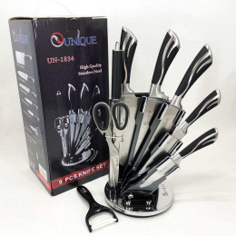 Набір ножів UNIQUE UN-1834 з 9 предметів, що обертається, Ножі кухонні з нержавіючої сталі