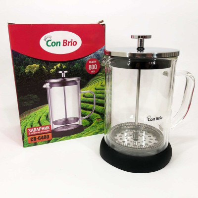 Френч-прес із подвійними стінками Con Brio CB-6480 800 мл, Заварник для чаю з пресом багаторазовий 