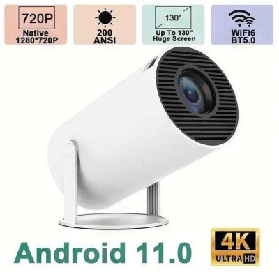 LED Проектор для дому портативний Смарт з WiFi, Bluetooth, Android 11, білий, 1280х720р 