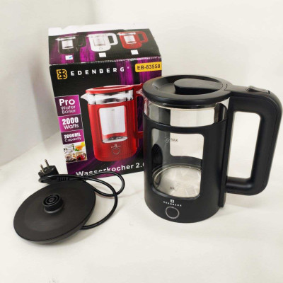 Чайник скляний електричний Edenberg EB-83558 1500Вт Електрочайник з підсвічуванням 2л Black 