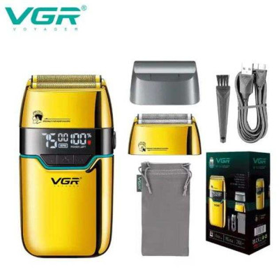 Електробритва Шейвер VGR V-350 чоловіча акумуляторна бритва для гоління з дисплеєм. Колір: золотий 