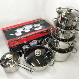 Набір посуду UNIQUE UN-5036 з нержавіючої сталі з товстим 5-ти шаровим дном з кришками 12 предметів