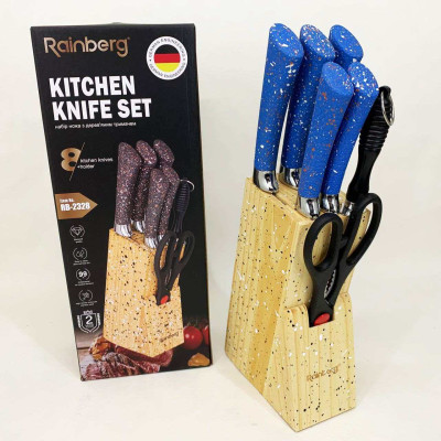 Набір ножів із нержавіючої сталі з основою Rainberg RB-2328 Blue 