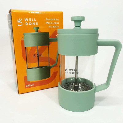 Френч-прес Well Done WD-8053A м'ятний 350 мл, Чайник самовар скляний, Чайники для заварки 