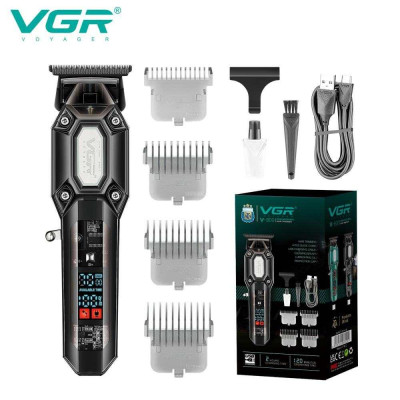 Акумуляторна машинка для стрижки VGR V-900 з дисплеєм бездротова для стрижки волосся. Колір: чорний 