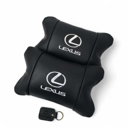 Набір автоподушок Lexus шкіра Італія+ подарунок, Автоподушки Лексус з вишивкою