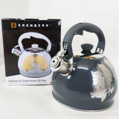 Чайник із свистком Edenberg EB-1956 2л чайник із нержавіючої сталі для всіх видів плит Black Silver 