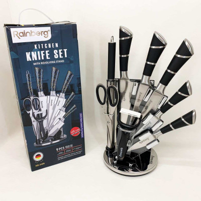 Набір кухонних ножів Rainberg RB-2499 8 предметів на підставці, що обертається Смуги 