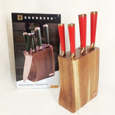 Набір кухонних ножів Edenberg EB-11029 з дерев'яною підставкою 7 предметів Red Набір кухонних ножів Edenberg EB-11029 з дерев'яною підставкою 7 предметів Red