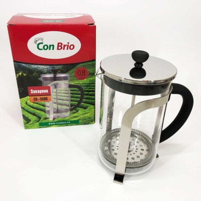 Френч-прес Con Brio CB-5580 0.8 л, Стильний скляний чайник для заварювання, Заварний скляний чайник 