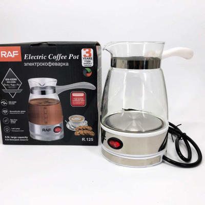 Електрична турка для кави RAF R.125 Кавоварка зі скляною чашею 500мл 600 Вт. Колір: білий 