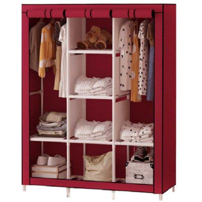 Шафа тканинна 3 секції складана з каркасом STORAGE WARDROBE 175 х 130 х 45 см. Колір: червоний 