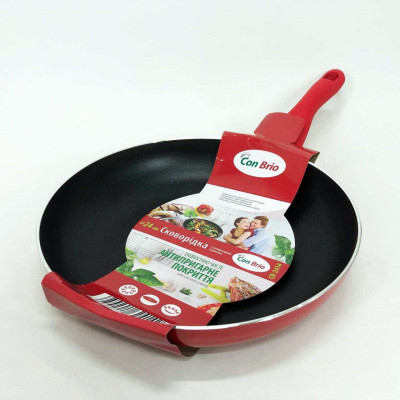 Сковорода антипригарна Con Brio 24 см СВ-2414, сковорода для смаження якісна сковорода. Колір: червоний 