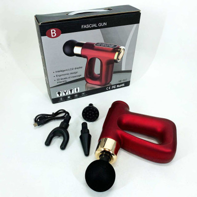 Ударний Перкусійний масажер для тіла та м'язів Масажний пістолет EM HB-007 акумуляторний червоний Ударний Перкусійний масажер для тіла та м'язів Масажний пістолет EM HB-007 акумуляторний червоний