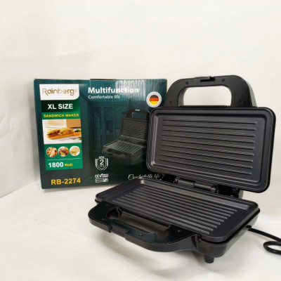 Притискний контактний електричний домашній гриль Rainberg RB-2274 з антипригарним покриттям 1800Вт 