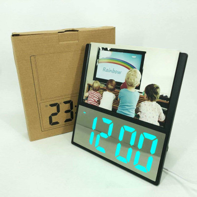 Електронний дротовий настільний цифровий годинник DS-6608 з фоторамкою, зелене підсвічування. Колір: чорний 