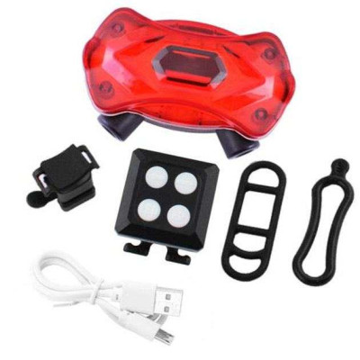 Велоліхтар KXK-03 STOP (червоно-синій), сирена, 2 LASER, із зазначенням поворотів, LED ліхтар із USB 