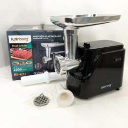 Електрична м'ясорубка Rainberg RB-677 2600 Вт з насадкою для ковбас, м'ясорубка з металевим редуктором