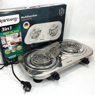 Електрична плита Rainberg RB-008 на 2 поверхні спіральна + 2 регулятори 3500 Вт 