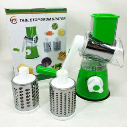 Овочерізка мультислайсер Tabletop Drum Grater Kitchen Master Терка для овочів та фруктів 3 насадки. Колір: зелений Овочерізка мультислайсер Tabletop Drum Grater Kitchen Master Терка для овочів та фруктів 3 насадки. Колір: зелений