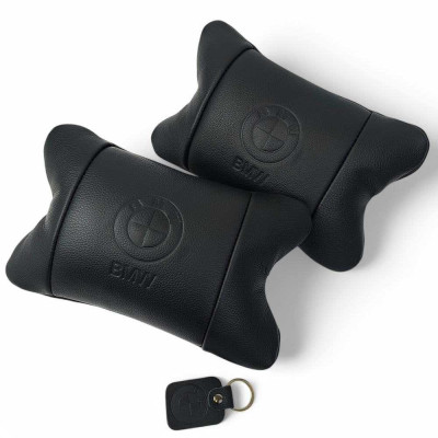 Преміальний набір автоподушок BMW із натуральної шкіри – подушки + брелок 