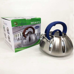 Чайник із свистком Unique UN-5303 кухонний на 3 літри, чайник для газової плитки. Колір: синій Чайник із свистком Unique UN-5303 кухонний на 3 літри, чайник для газової плитки. Колір: синій