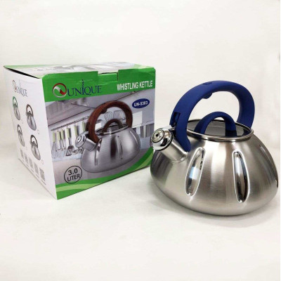 Чайник із свистком Unique UN-5303 кухонний на 3 літри, чайник для газової плитки. Колір: синій Чайник із свистком Unique UN-5303 кухонний на 3 літри, чайник для газової плитки. Колір: синій