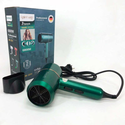 Фен для укладання та сушіння волосся Rainberg RB-2211 + насадка-концентратор, гарний потужний фен. Колір: зелений 