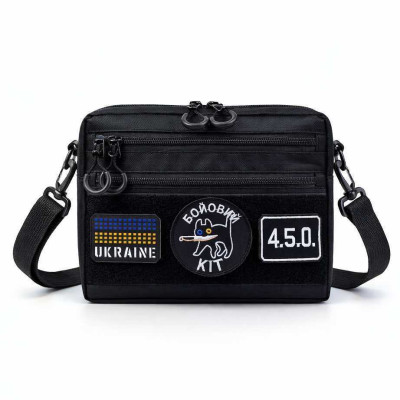 Тактична сумка для патчів Cordura 600D — 5 кишень, месенджер чорний з тканини Тактична сумка для патчів Cordura 600D — 5 кишень, месенджер чорний з тканини