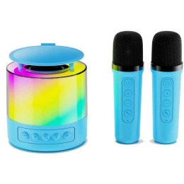 Портативна Bluetooth колонка K19 з підсвічуванням LED та двома мікрофонами для караоке Blue Портативна Bluetooth колонка K19 з підсвічуванням LED та двома мікрофонами для караоке Blue