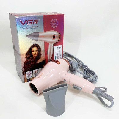 Фен для волосся дорожній VGR V-432 PINK, з концентратором 1000 Вт, іонізація та 2 режими. Колір: рожевий 