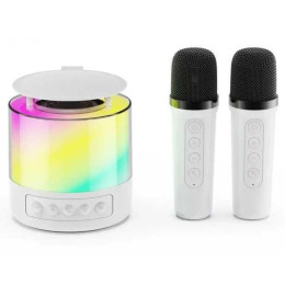 Портативна Bluetooth колонка K19 з підсвічуванням LED та двома мікрофонами для караоке White Портативна Bluetooth колонка K19 з підсвічуванням LED та двома мікрофонами для караоке White