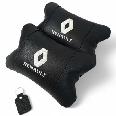 Набір подушок 2шт для авто Renault, натуральна шкіра, на підголівник у машину з логотипом Рено 