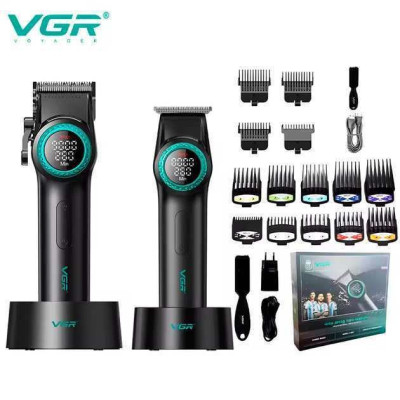 Набір VGR 2 в 1 V-001 V-977 BLACK, акумуляторна машинка для стрижки та триммер. Колір: чорний 