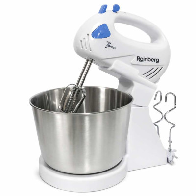 Стаціонарний електричний міксер із чашею Rainberg RB-1006 500W з насадками для замішування тіста Blue 