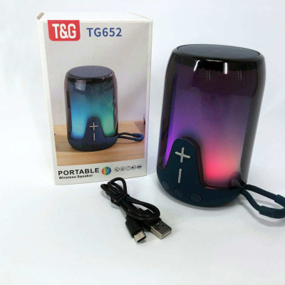 Акумуляторна переносна колонка TG652 5W з RGB підсвічуванням та ремінцем, блютуз колонка. Колір: синій 
