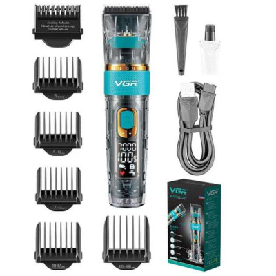 Машинка для стрижки волосся і бороди VGR V-695 з LED дисплеєм IPX7 вологозахист, Окантувальна машинка 