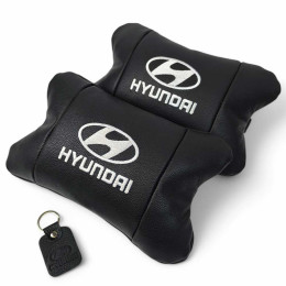 Набір подушок для авто Hyundai 2шт, натуральна шкіра, чорний колір, комфортні підголовники в автомобіль Набір подушок для авто Hyundai 2шт, натуральна шкіра, чорний колір, комфортні підголовники в автомобіль