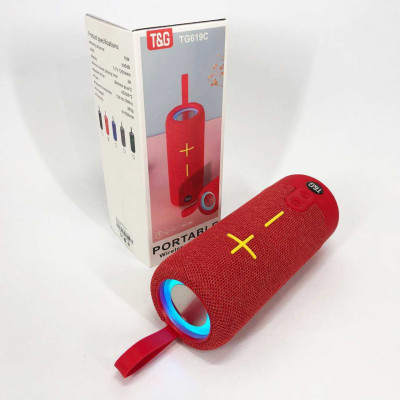 Портативна Bluetooth колонка TG619C FM-радіо USB/TF з ремінцем, гучна блютуз колонка. Колір: червоний 