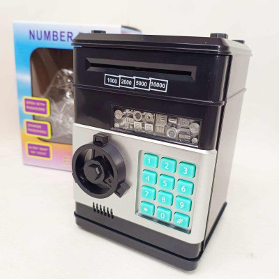 Електронна скарбничка сейф банкомат для дітей з PIN-кодом, автоматичний прийом банкнот і монет Black 