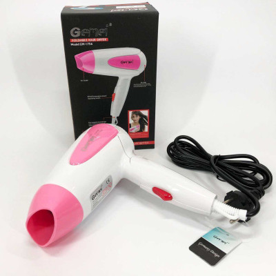 Фен для волосся складаний дорожній Gemei GM-1756 1200 Вт, Домашній фен для укладання. Колір: рожевий Фен для волосся складаний дорожній Gemei GM-1756 1200 Вт, Домашній фен для укладання. Колір: рожевий