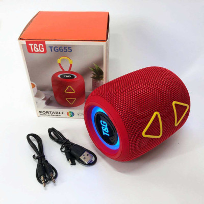 Портативна колонка TG655 5W з RGB підсвічуванням та ремінцем, бездротова колонка потужна. Колір: червоний 
