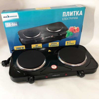 Настільна плита електрична Sea Breeze SB-064 2000 Вт, переносна настільна електроплита Black 