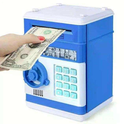 Електронна скарбничка сейф банкомат для дітей з PIN-кодом, автоматичний прийом банкнот та монет Blue 