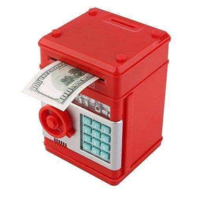 Електронна скарбничка сейф банкомат для дітей з PIN-кодом, автоматичний прийом банкнот та монет Red 