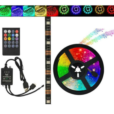 Світлодіодна стрічка SMD 5050 RGB LED 2м IP65 з пультом та блоком живлення USB, 2м, Стрічка світлодіодна 5050 