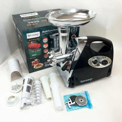 М'ясорубка Rainberg RB-675 3800 Вт із соковижималкою, м'ясорубка електрична метал. Колір: чорний 