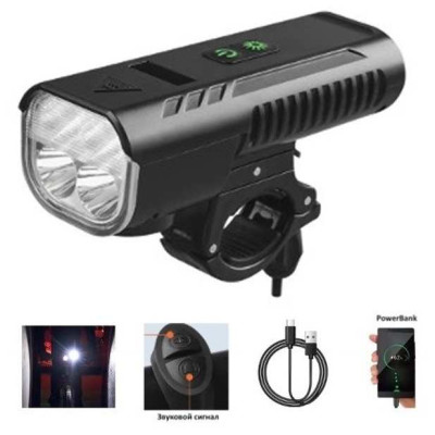 Велофара з сигналом FY-336/2000-4T6 на акумуляторі з функцією повербанку, Велоліхтар з водозахистом із зарядкою 