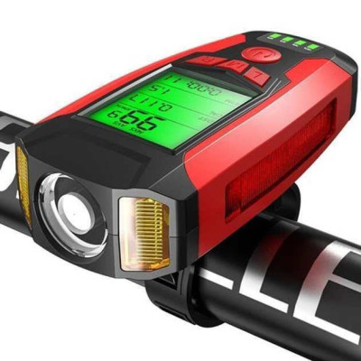 Велофара з комп'ютером та сигналом AS0808-XPG+2LED(yellow)+2COB(red), виносна кнопка Велофара з комп'ютером та сигналом AS0808-XPG+2LED(yellow)+2COB(red), виносна кнопка