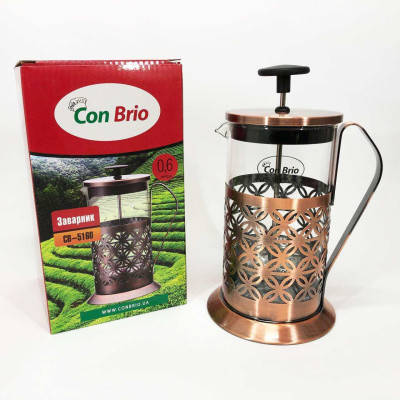Френч-прес Заварник для чаю Con Brio CB-5160 600мл, Чайник самовар скляний, Чайники для заварювання 